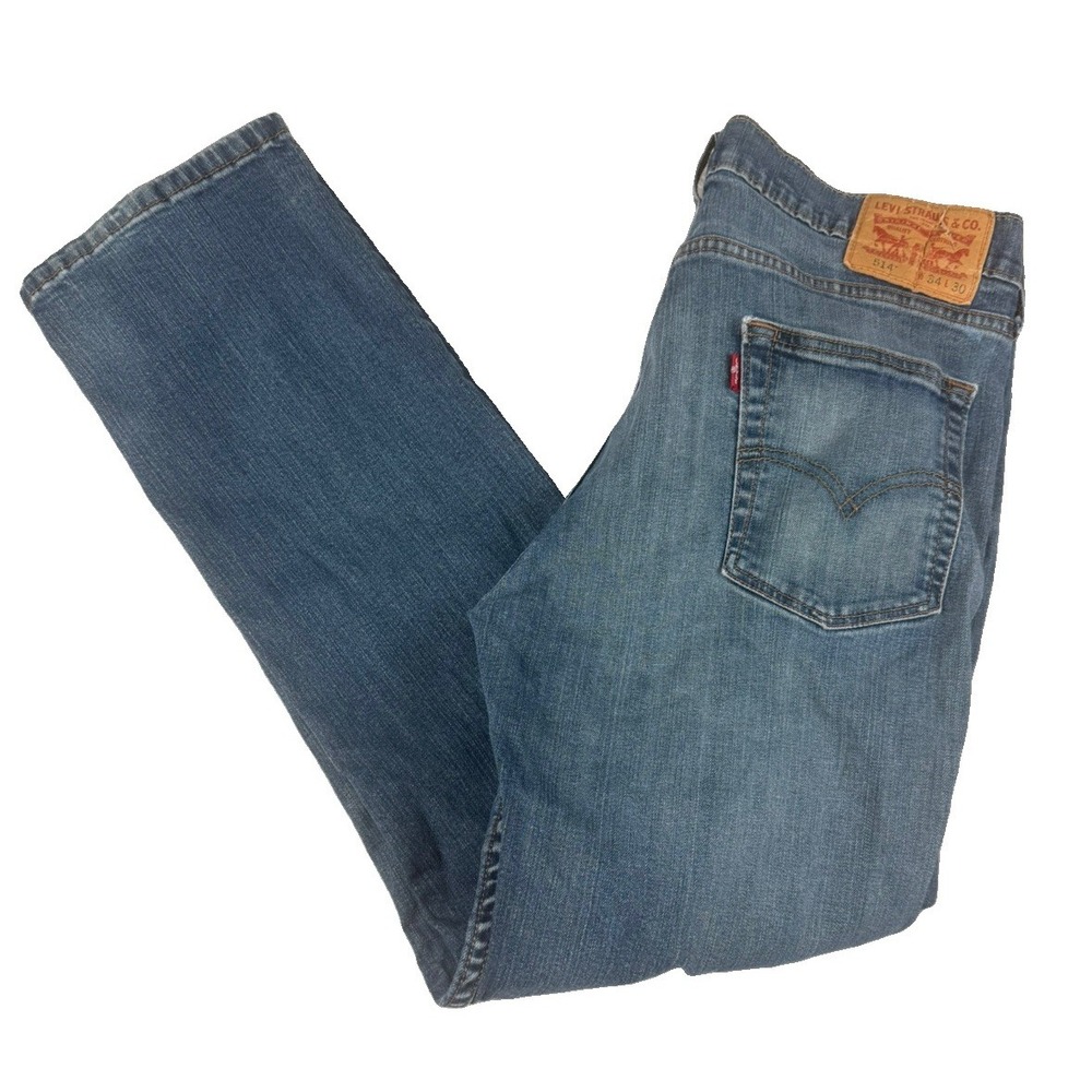 Levis 514 Jeans Mens 34x30 Straight Fit Blue Denim Stretch Medium Wash